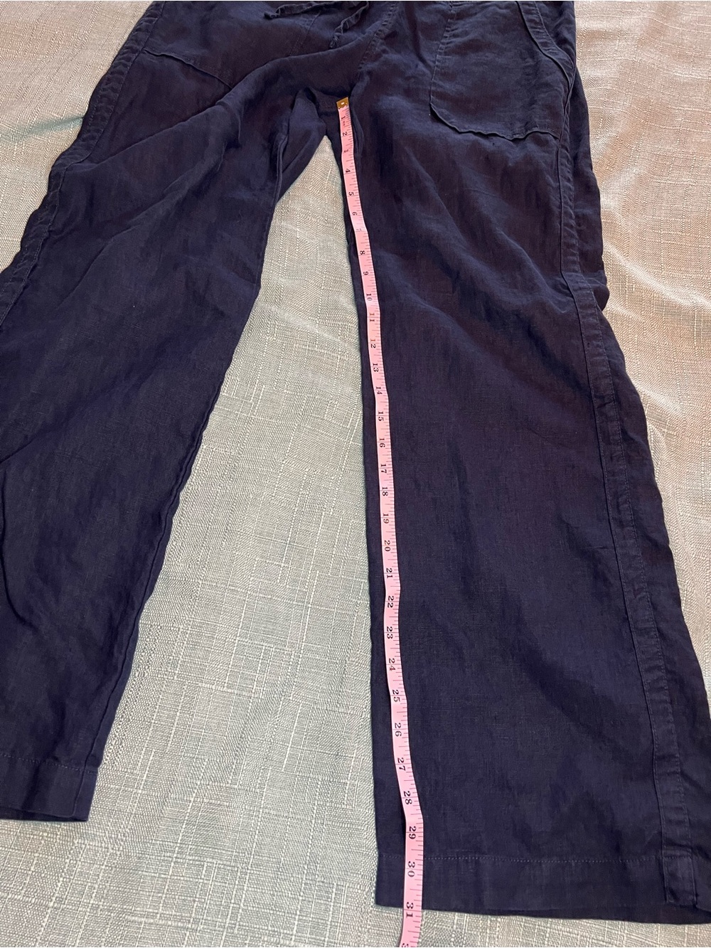 Athleta Straight Leg Linen Pants Navy Patch Pockets Size 12 - Picture 8 of 8